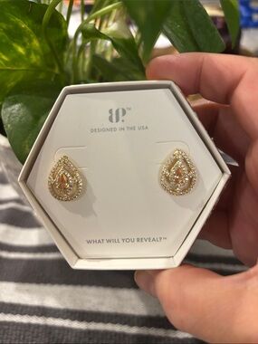 OP Gold Teardrop Earrings with Champagne Center Stones